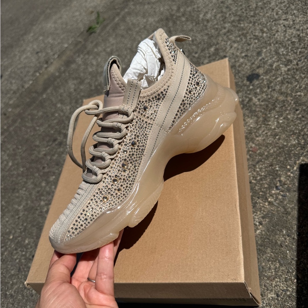 Steve Madden Tan Sneakers with Knit Upper and Chunky Sole